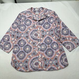 Chico's 2 Women's Large No Iron Effortless Danise Sunburst Button-Down Shirt